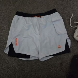 YoungLA White and Black Athletic Shorts with Orange Accents